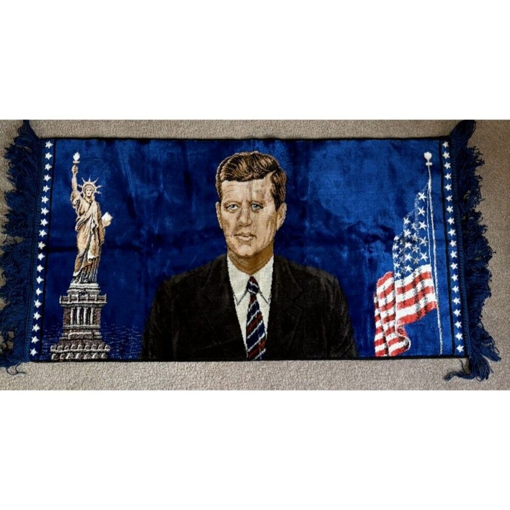 President John F Kennedy Tapestry Wall Rug JFK 36 x 18 RARE Vintage 1960s